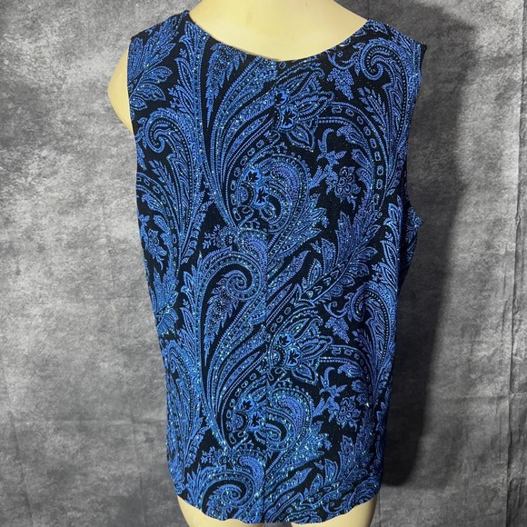 VTG Onyx Nite Sparkle Glitter Tank Top Womens Plus 1X Blue Black Paisley Dressy - Picture 7 of 9